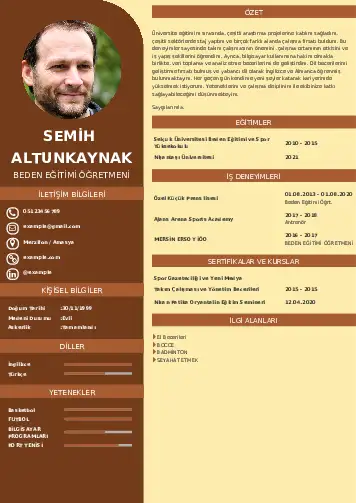 Beden Eğitimi Öğretmeni CV Örnekleri cv indir